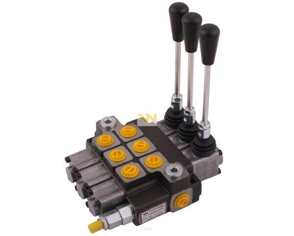 Rozdzielacz hydrauliczny 3-sekcyjny max przepływ 40L (1 sekcja - z zatrzaskiem) Waryński W-ROZ40L/3X1Z
