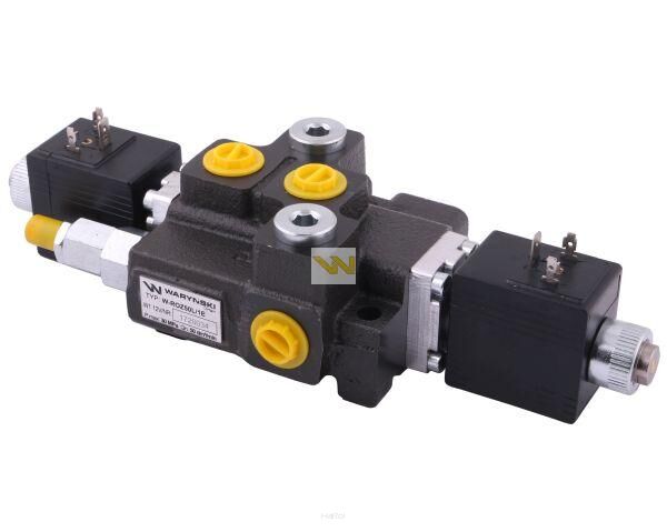 Rozdzielacz hydrauliczny 1-sekcyjny max przepływ 50L sterowany elektrycznie 12V DC Waryński W-ROZ50L/1E