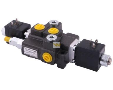 Rozdzielacz hydrauliczny 1-sekcyjny max przepływ 50L sterowany elektrycznie 12V DC Waryński W-ROZ50L/1E