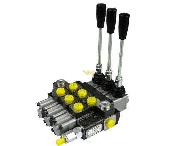 Rozdzielacz hydrauliczny 3-sekcyjny max przepływ 40L z zatrzaskami Waryński W-ROZ40L/3Z